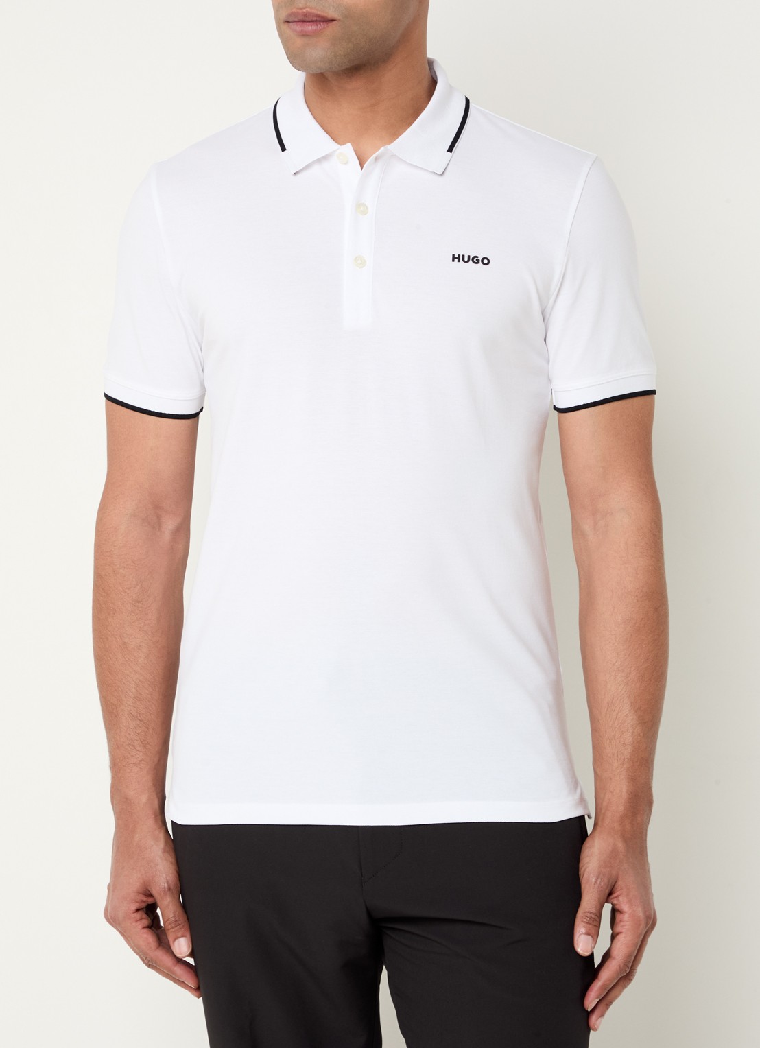 HUGO Dinoso slim fit polo van piqué katoen met logo - detail 4 wit
