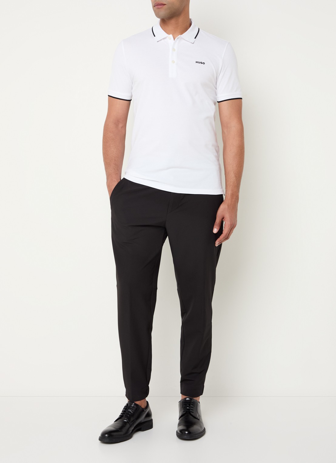 HUGO Dinoso slim fit polo van piqué katoen met logo - voorkant 3 wit
