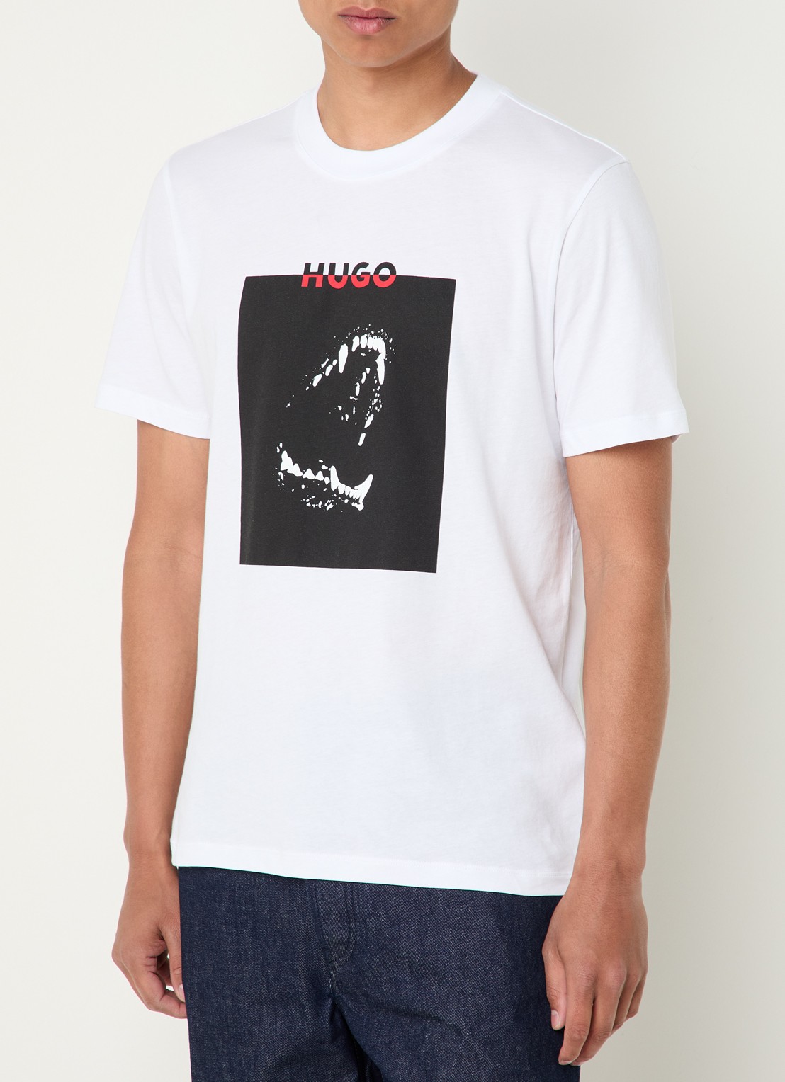 HUGO Dobero T-shirt met logoprint - detail 3 wit