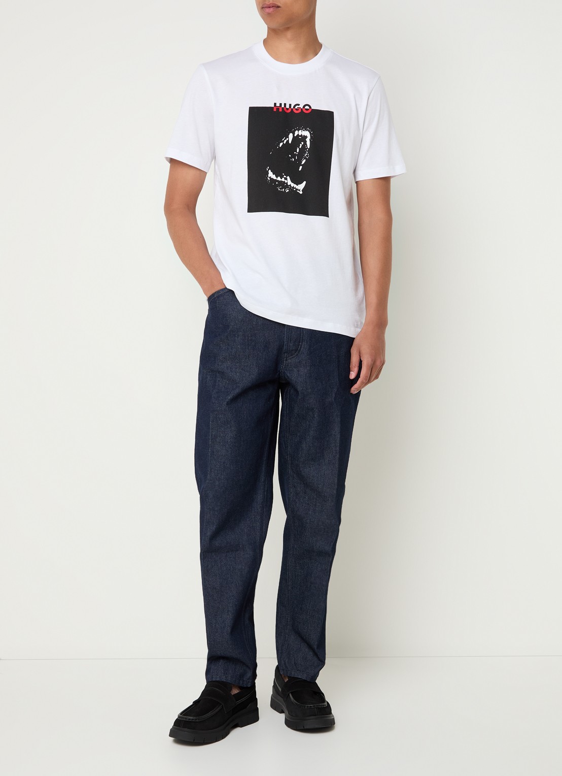 HUGO Dobero T-shirt met logoprint - voorkant 2 wit