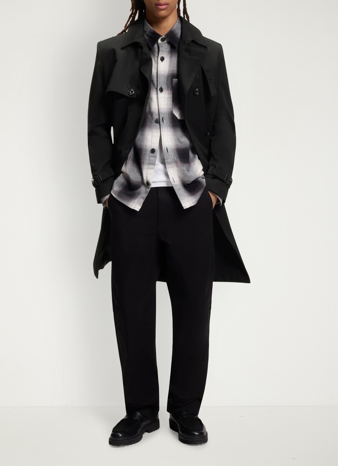 HUGO Double-breasted trenchcoat met strikceintuur - voorkant 2 zwart