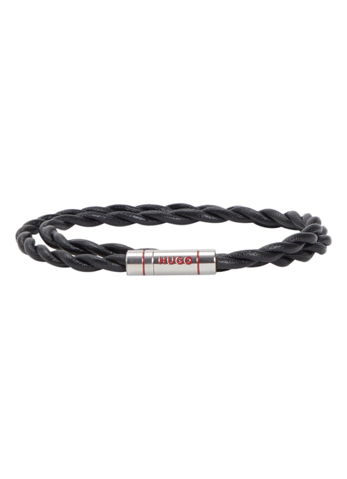 HUGO Dubbelgewikkelde armband van gevlochten leer - voorkant 3 zwart