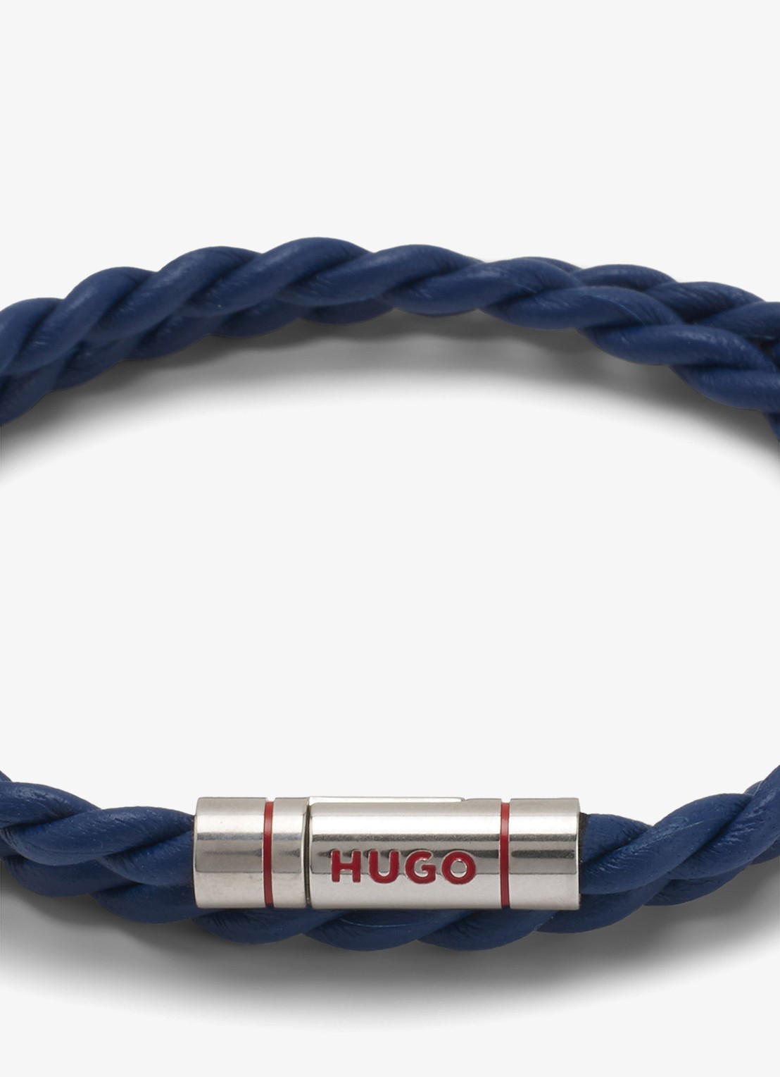 HUGO Dubbelgewikkelde armband van gevlochten leer - detail donkerblauw