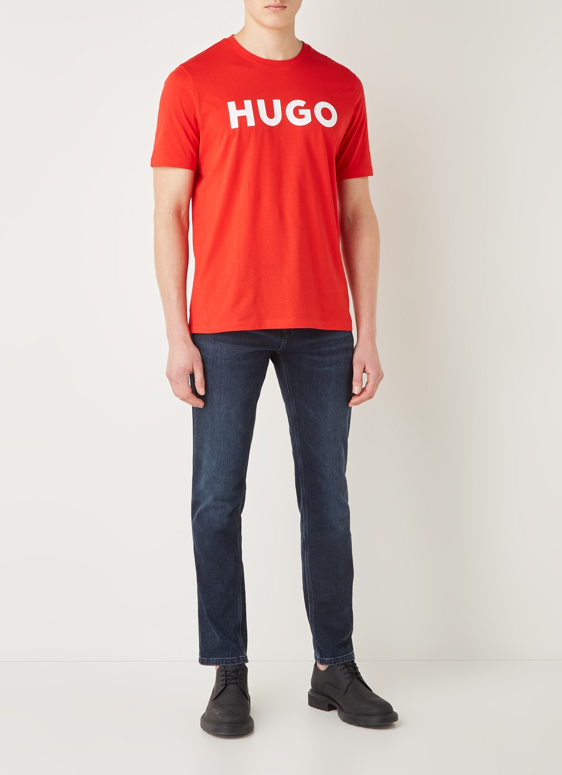 HUGO Dulivio T-shirt met logoprint  - voorkant 3 steenrood