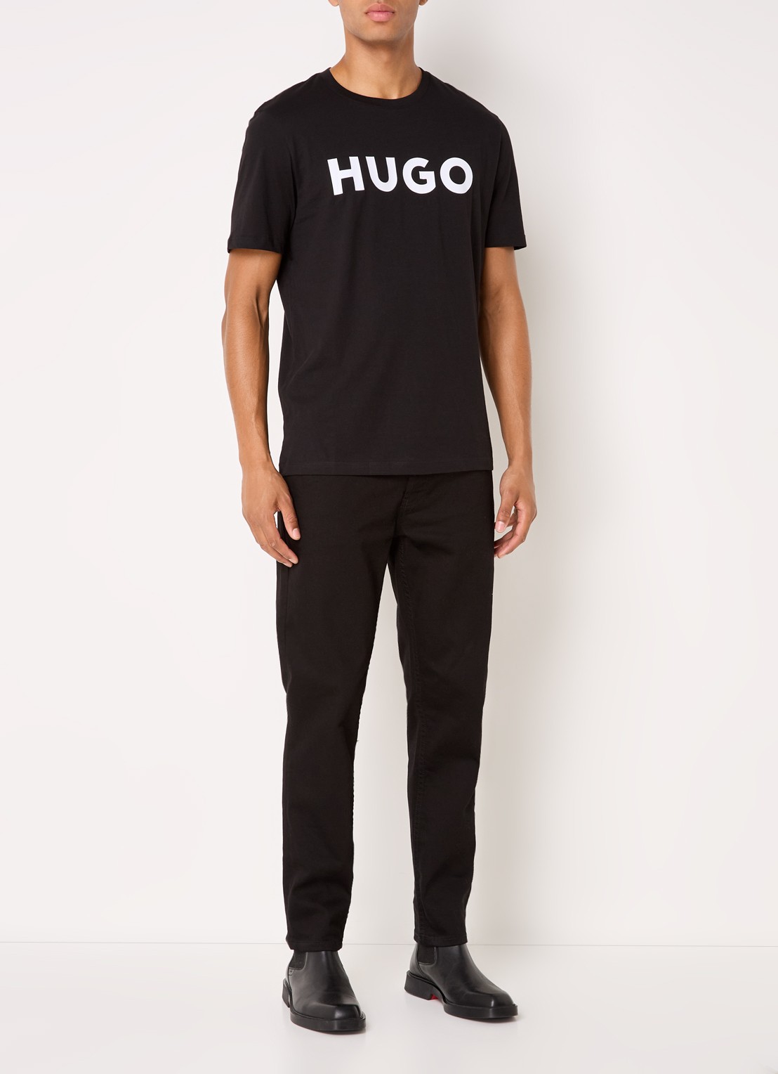 HUGO Dulivio T-shirt met logoprint  - voorkant 2 zwart