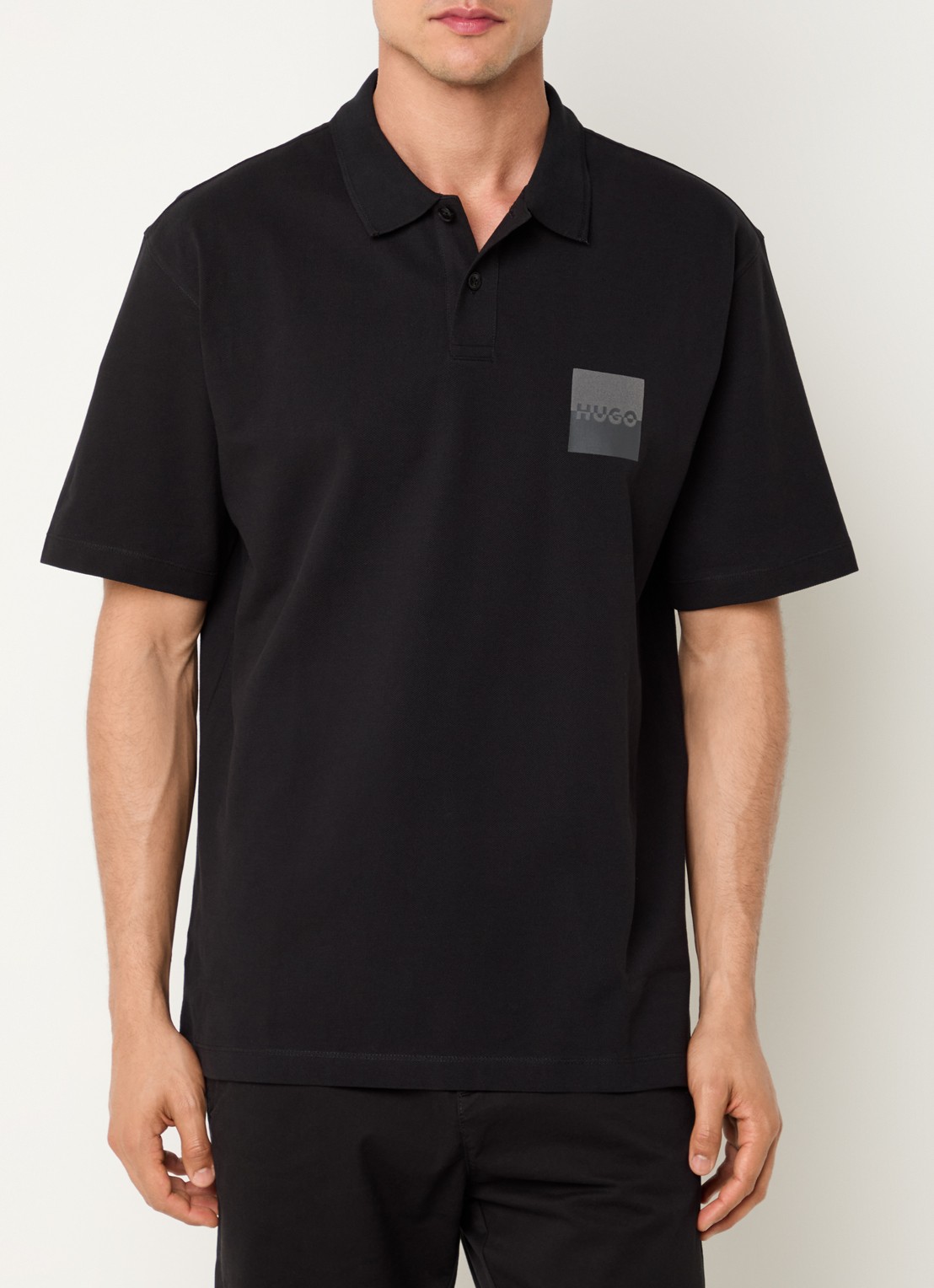 HUGO Dusplity regular fit polo van piqué katoen met logo - detail 3 zwart