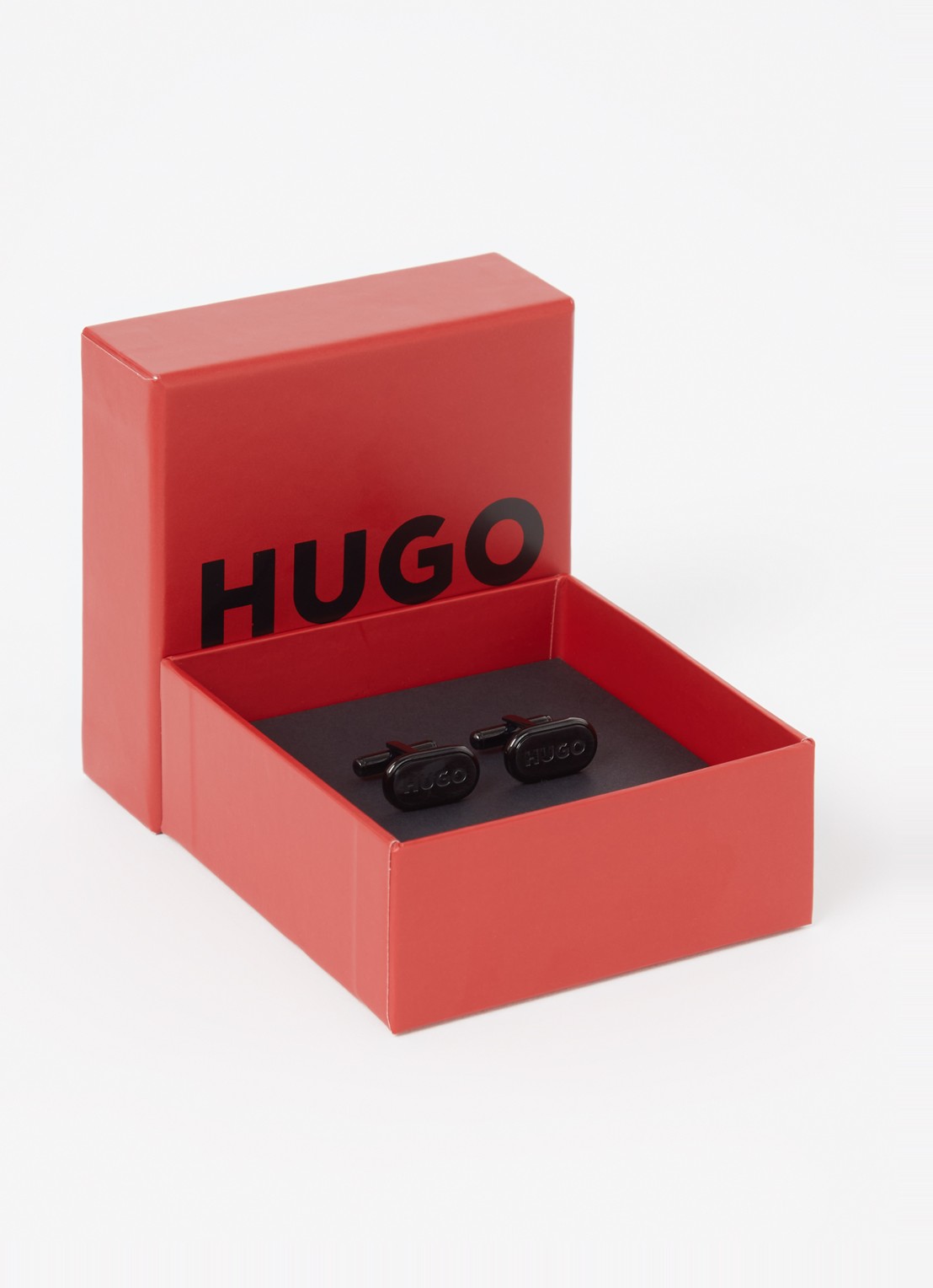 HUGO E-Classic manchetknopen met logo - voorkant 2 zwart
