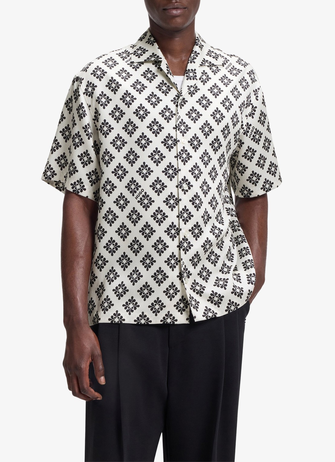 HUGO Espino oversized fit overhemd met grafische print - detail 3 natural-102 / wit