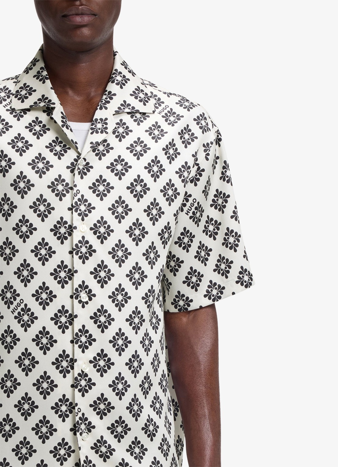 HUGO Espino oversized fit overhemd met grafische print - detail 5 natural-102 / wit