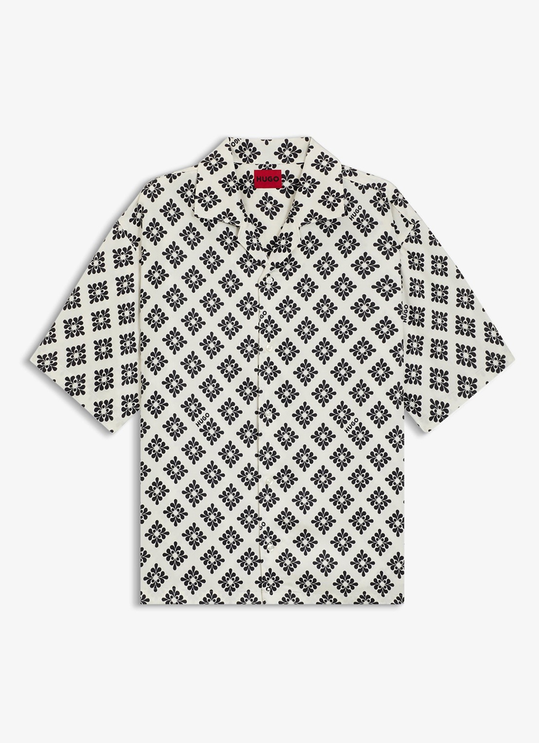 HUGO Espino oversized fit overhemd met grafische print - voorkant natural-102 / wit
