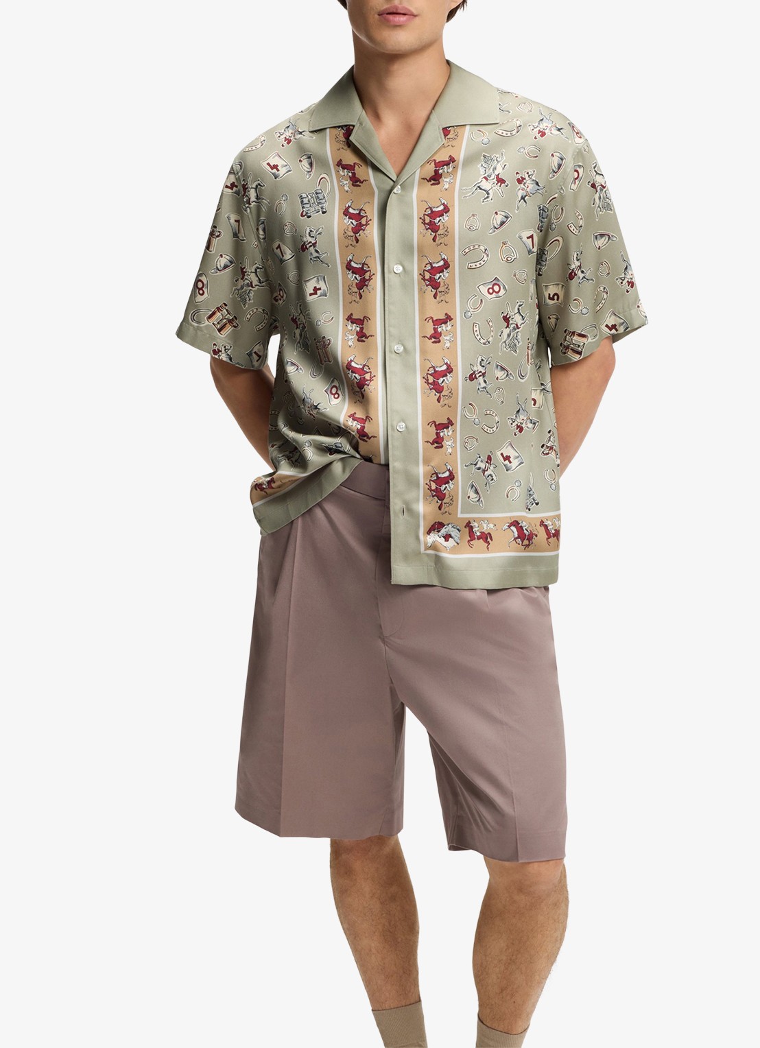 HUGO Espino oversized fit overhemd met grafische print - detail 4 light/pastel green-337 / groen