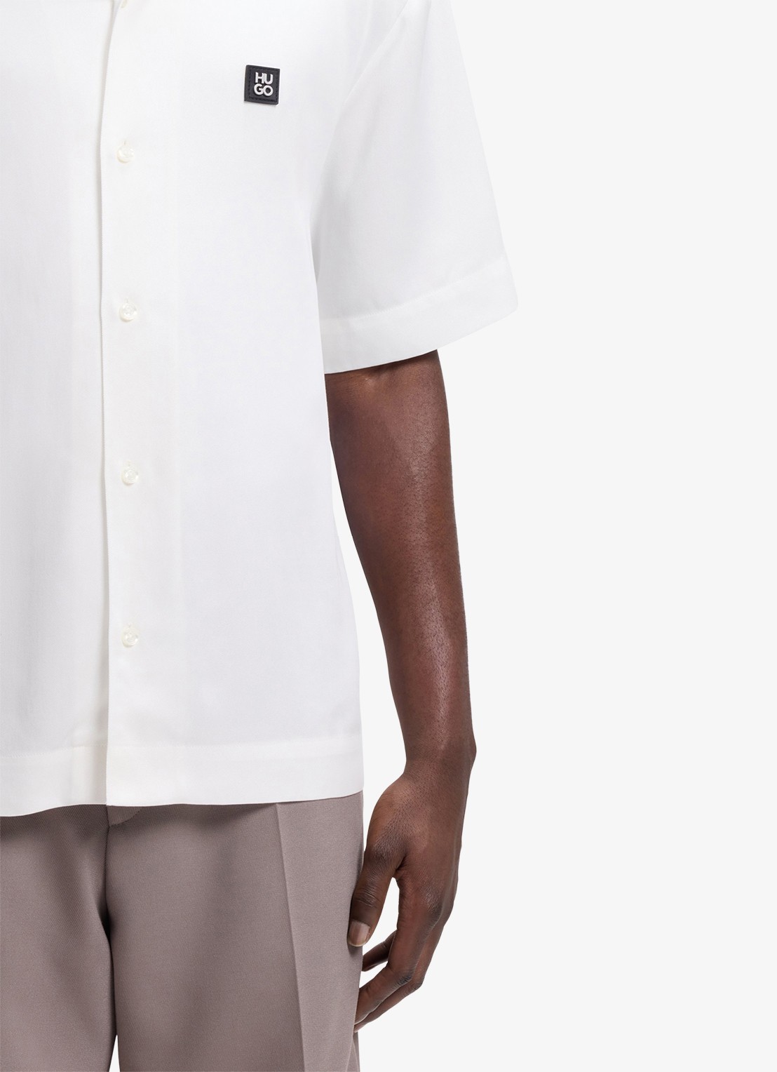 HUGO Espino oversized fit overhemd van lyocell - detail 3 natural-102 / wit