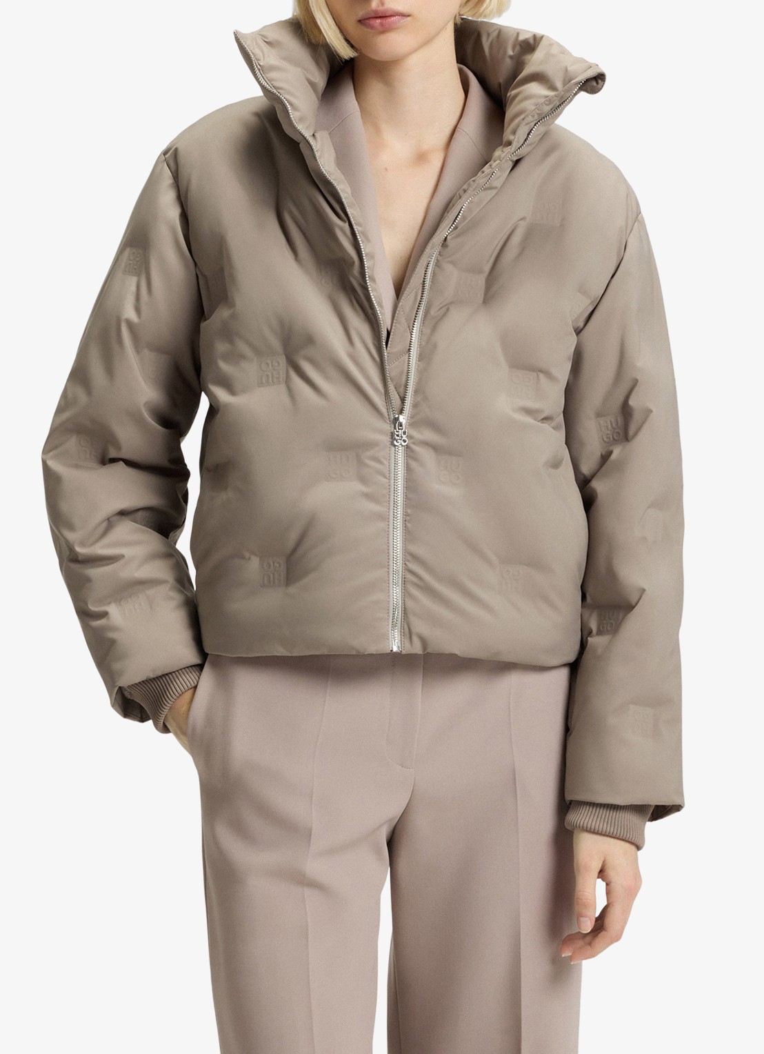 HUGO Farinella-3 puffer jack van waterafstotend materiaal  - detail beige