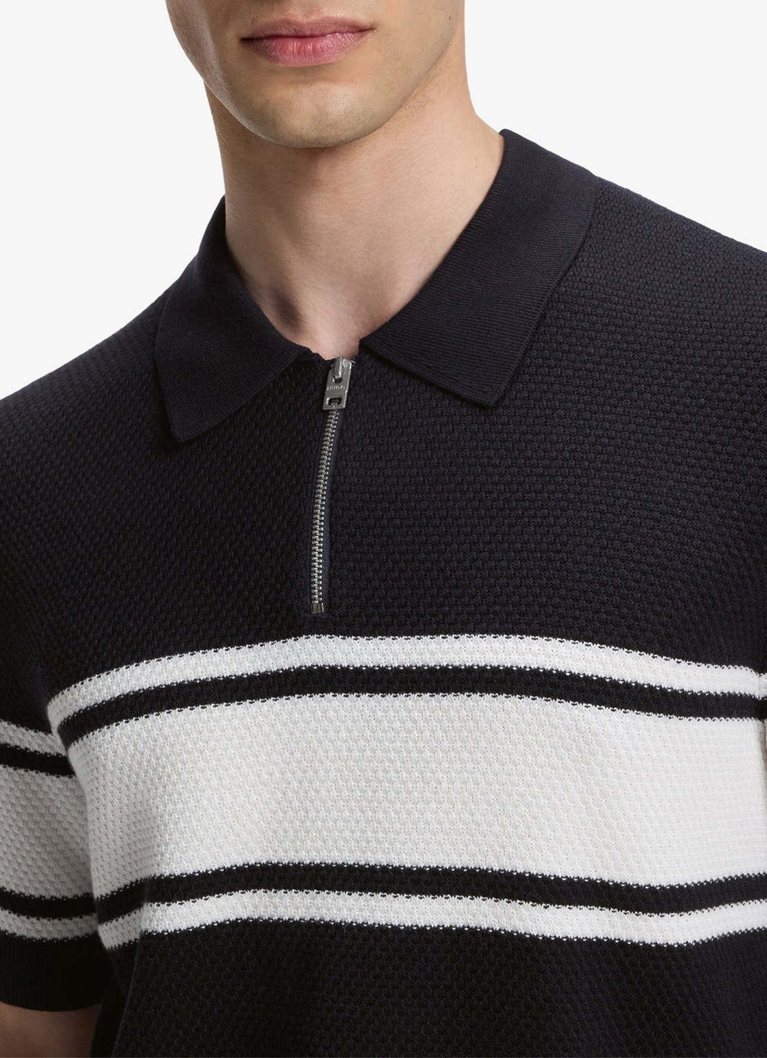 HUGO Fijngebreide polo met halve rits - detail 3 dark blue-405 / blauw