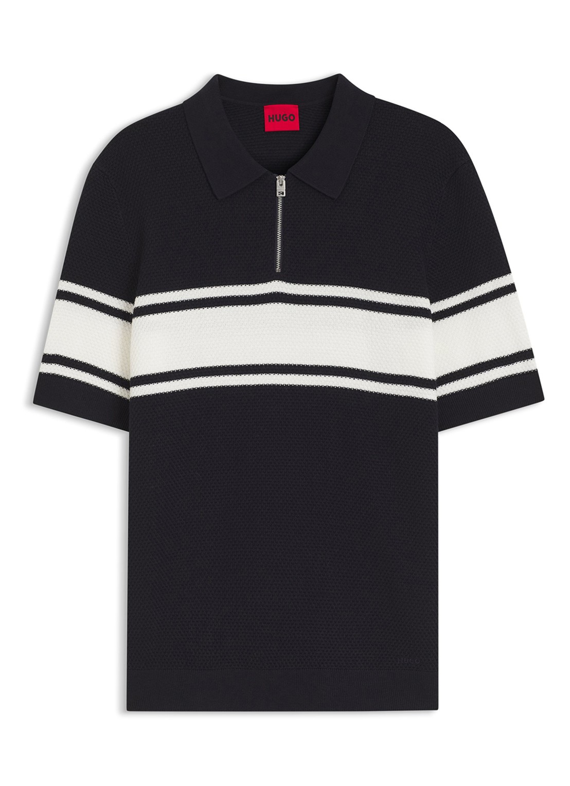 HUGO Fijngebreide polo met halve rits - voorkant dark blue-405 / blauw