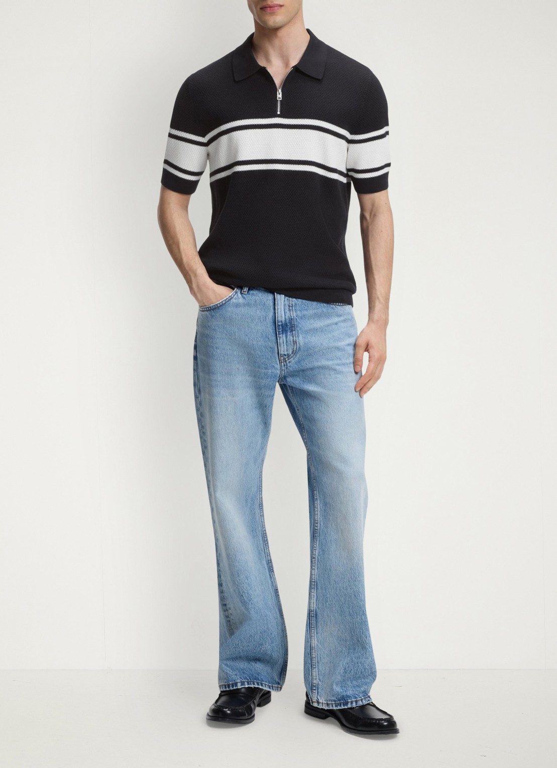 HUGO Fijngebreide polo met halve rits - voorkant 5 dark blue-405 / blauw