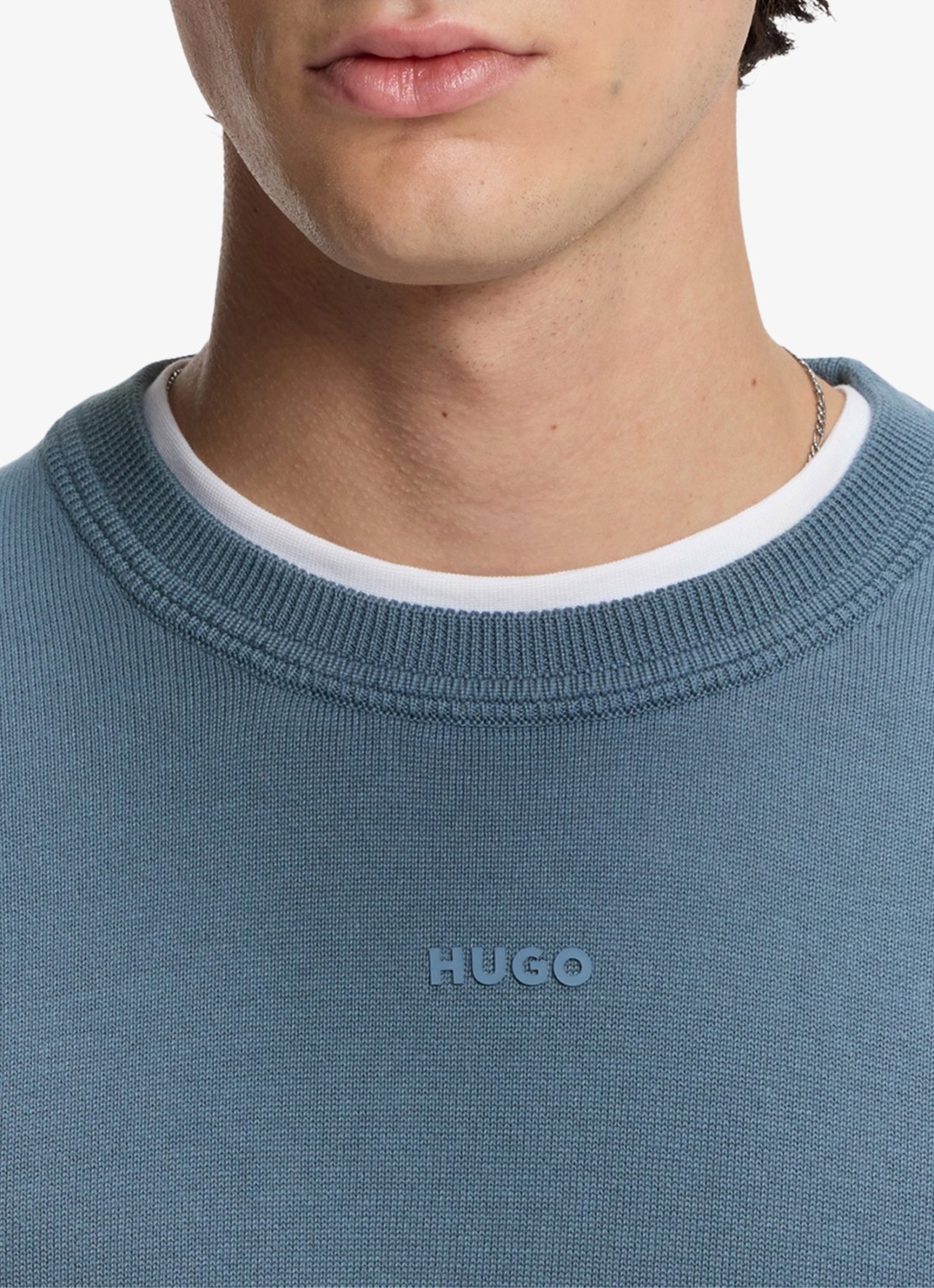 HUGO Fijngebreide trui met logo - detail 5 donkerblauw