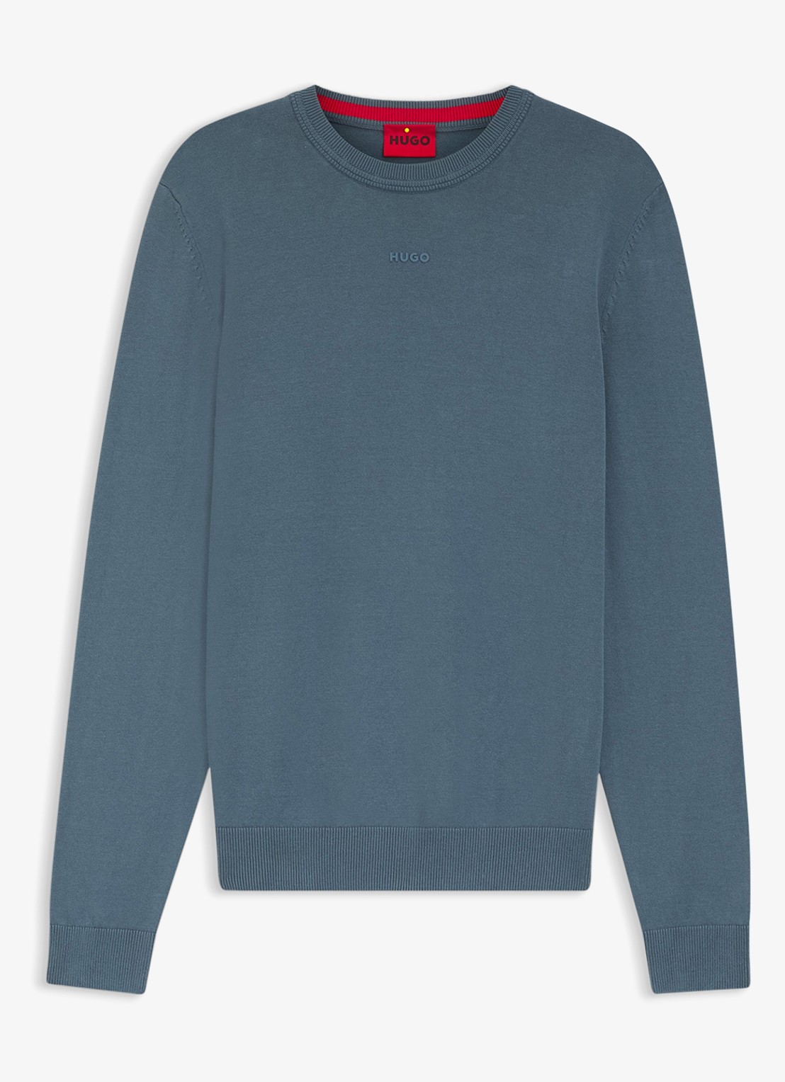 HUGO Fijngebreide trui met logo - voorkant donkerblauw