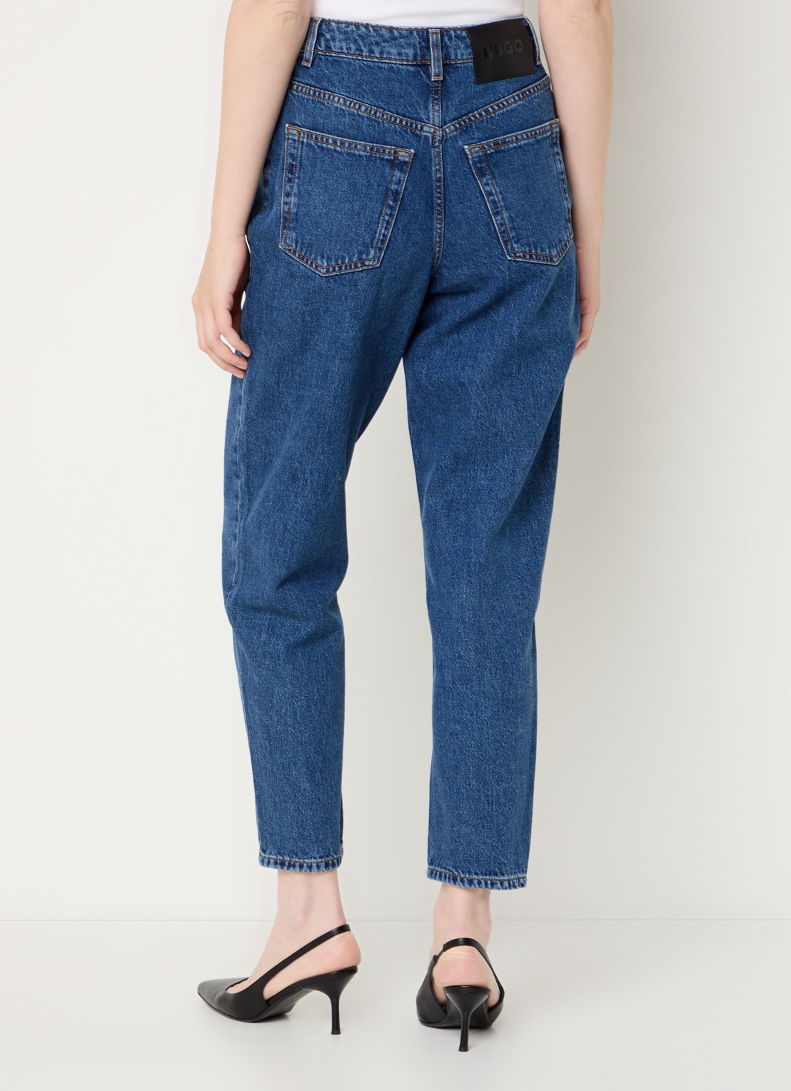 HUGO Garlene high waist cropped straight leg jeans met donkere wassing - achterkant indigo