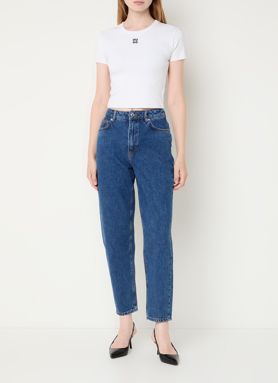 HUGO Garlene high waist cropped straight leg jeans met donkere wassing - voorkant 3 indigo
