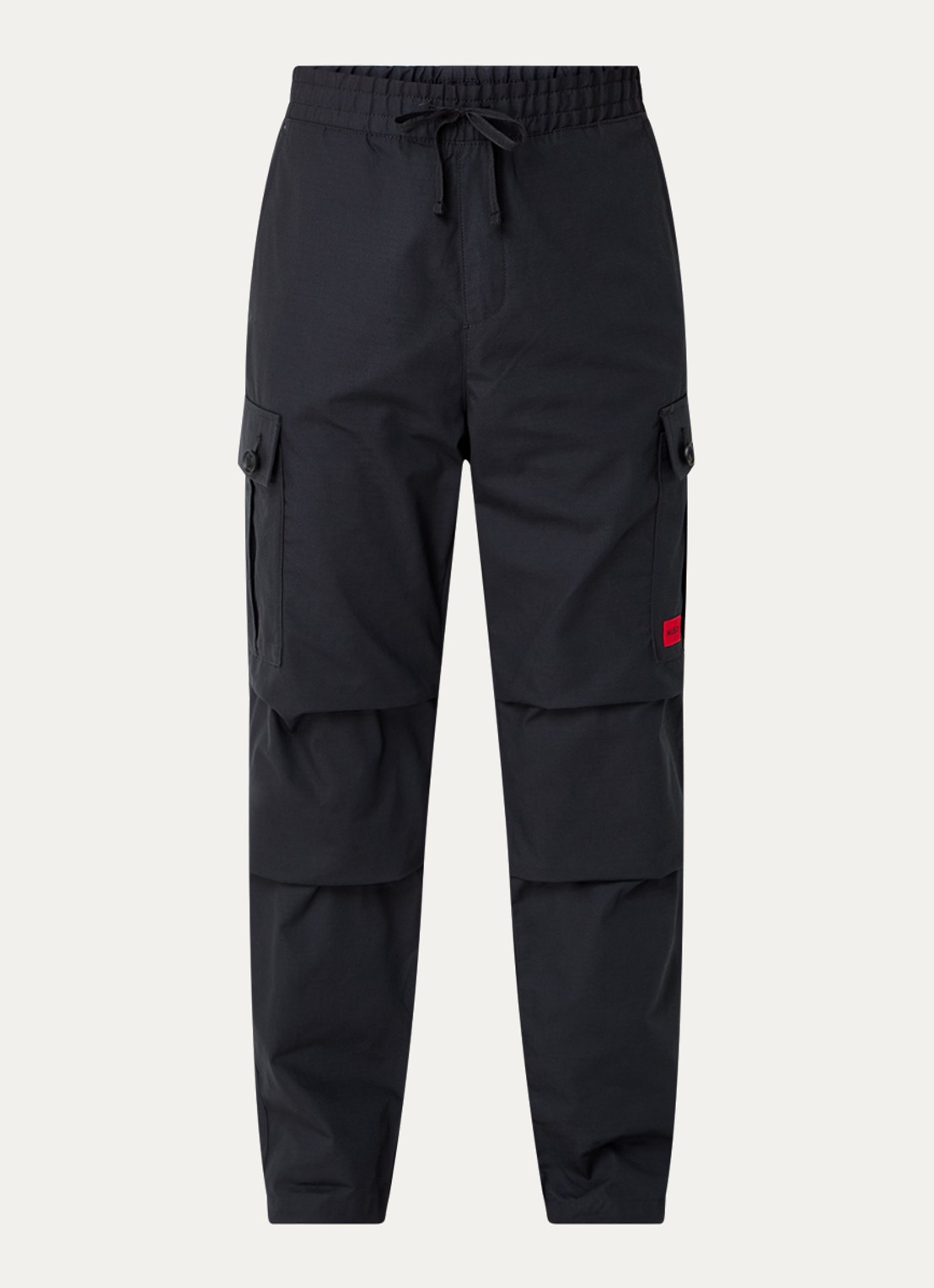 HUGO Garlo233 tapered fit cargobroek met logo - voorkant 2 zwart