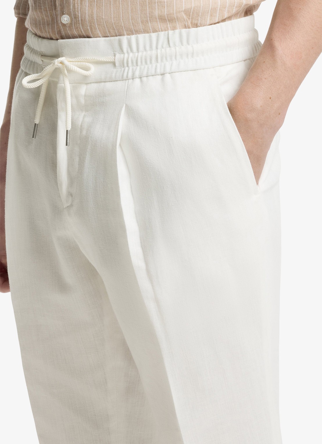 HUGO Getlin251F3 tapered fit pantalon in katoenblend - detail 5 natural-102 / wit