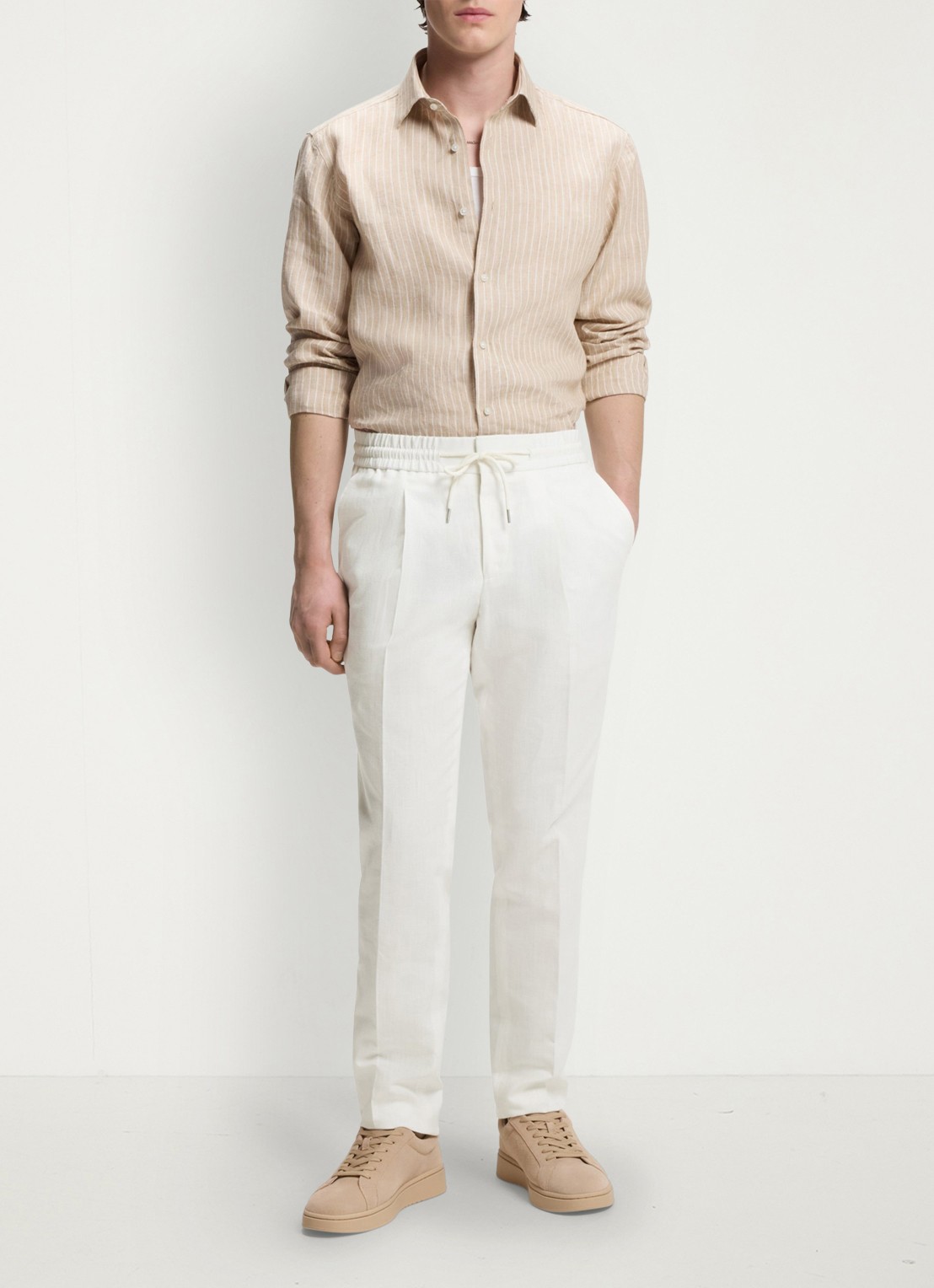 HUGO Getlin251F3 tapered fit pantalon in katoenblend - voorkant 2 natural-102 / wit