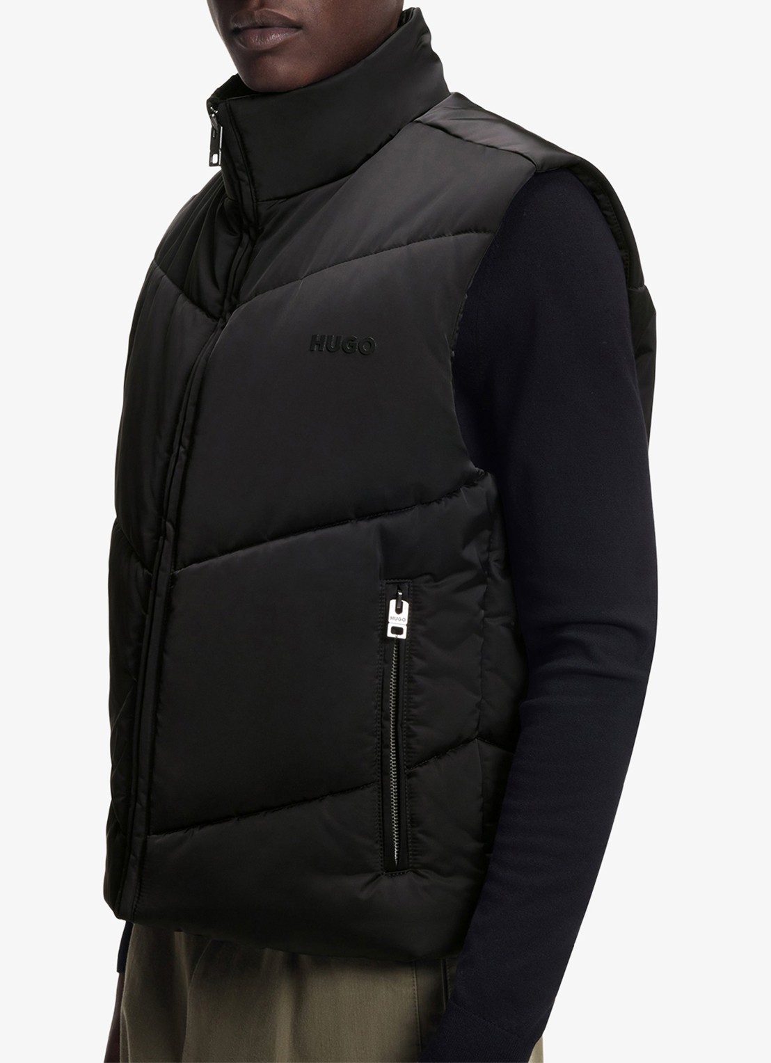 HUGO Gewatteerde bodywarmer met logo - detail 6 zwart