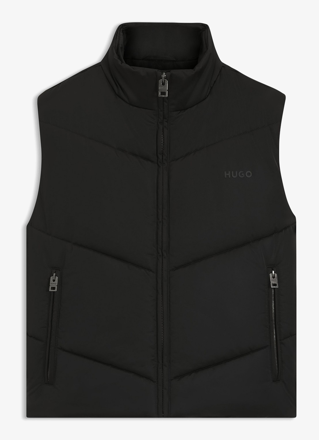 HUGO Gewatteerde bodywarmer met logo - voorkant 2 zwart