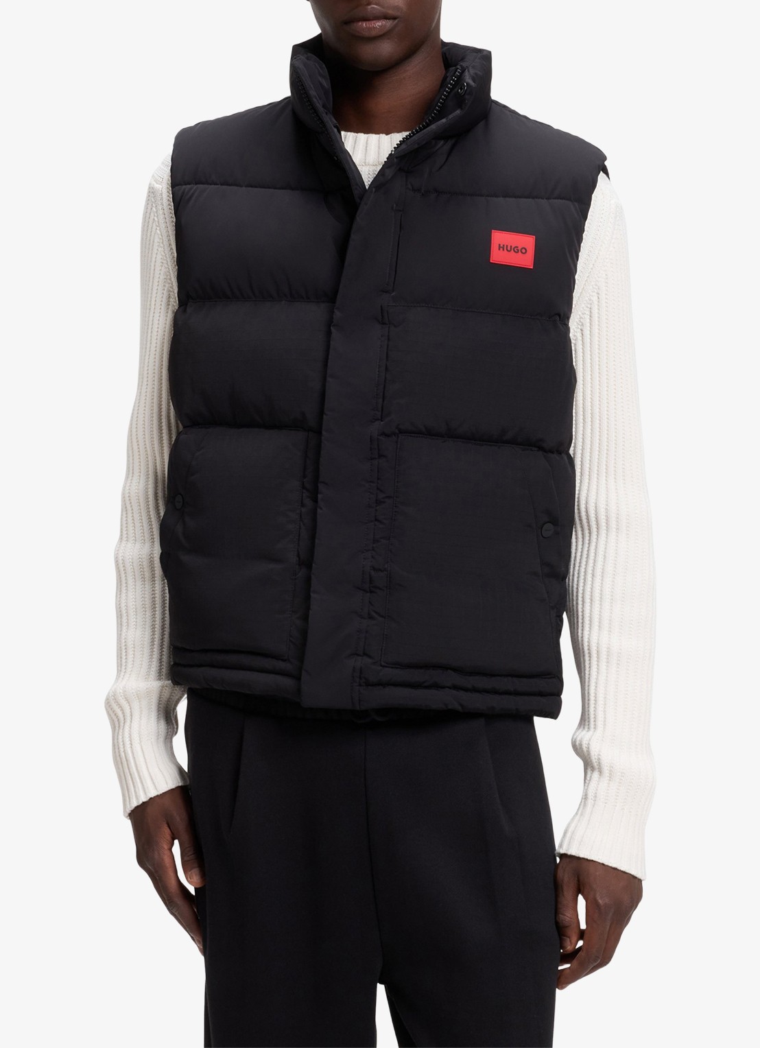HUGO Gewatteerde bodywarmer met logo - detail 3 zwart