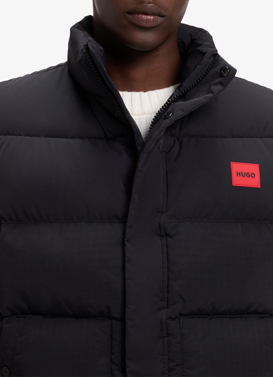 HUGO Gewatteerde bodywarmer met logo - detail 4 zwart