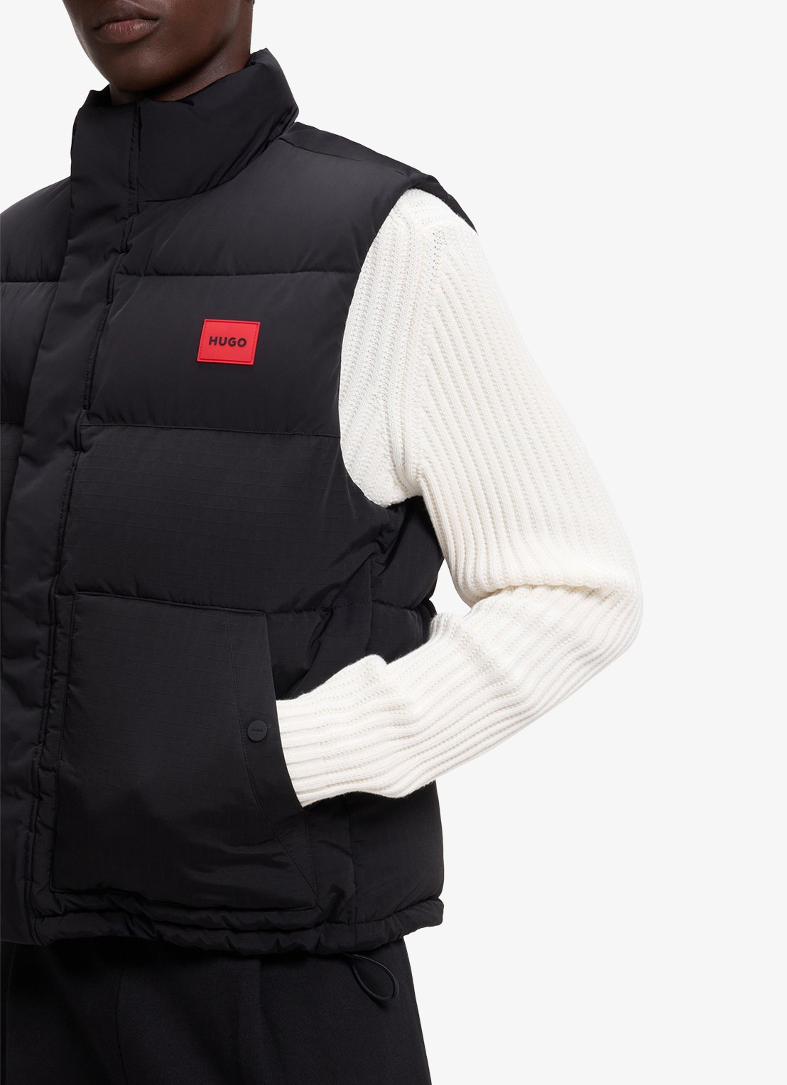 HUGO Gewatteerde bodywarmer met logo - detail 5 zwart