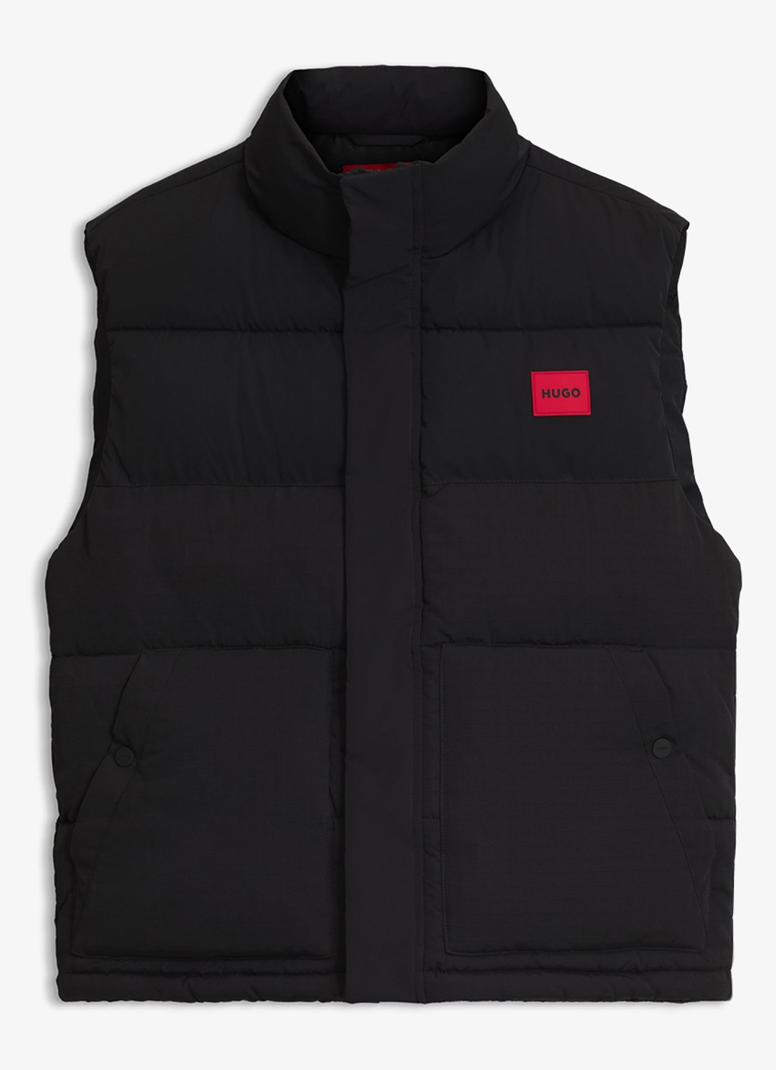 HUGO Gewatteerde bodywarmer met logo - voorkant zwart