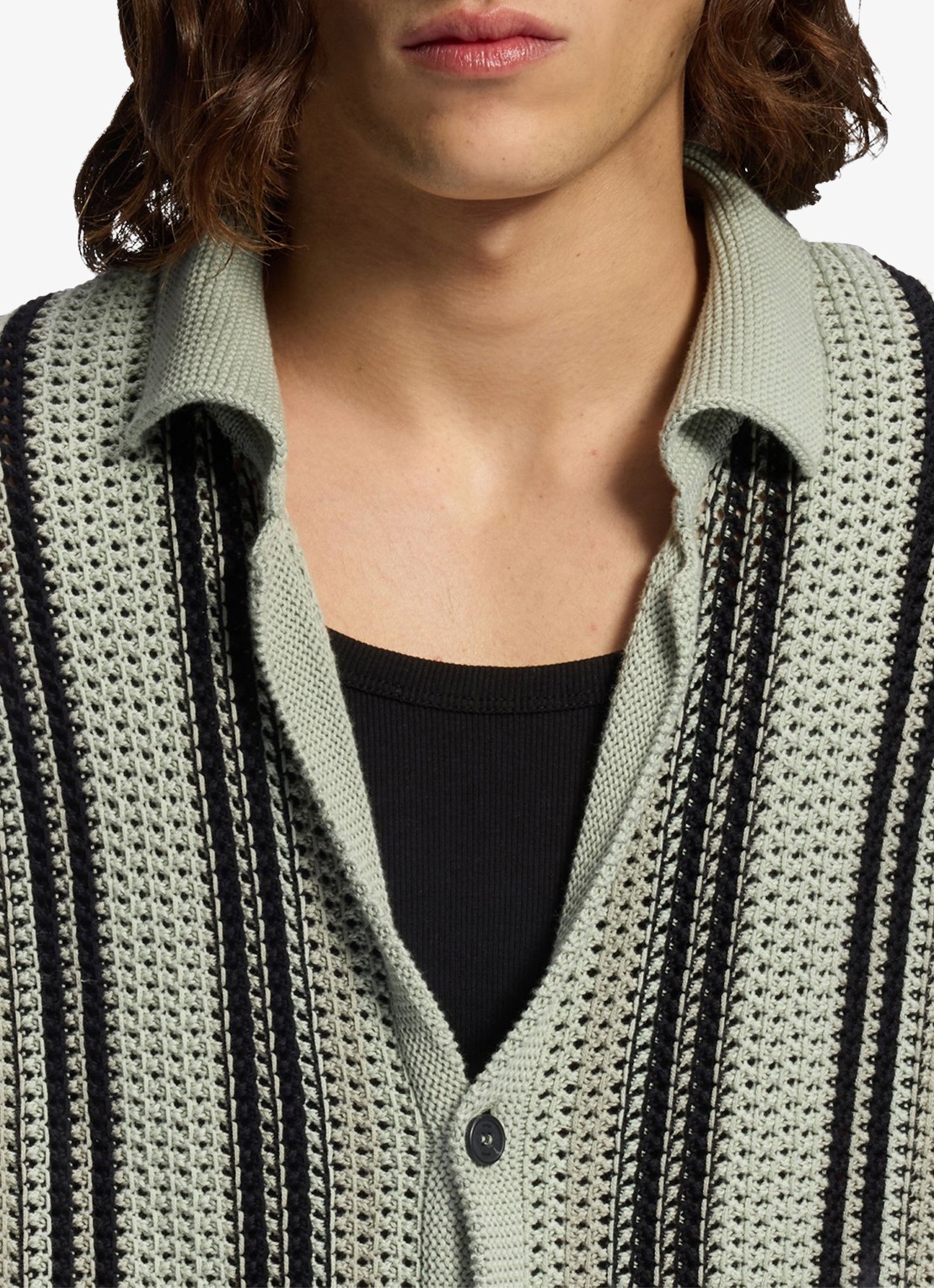 HUGO Grofgebreid vest met streepprint - detail 4 light/pastel green-331 / groen