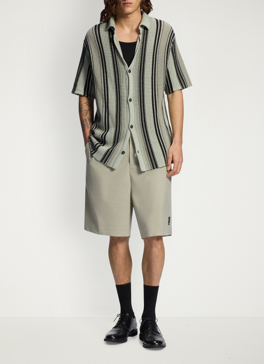 HUGO Grofgebreid vest met streepprint - voorkant 2 light/pastel green-331 / groen