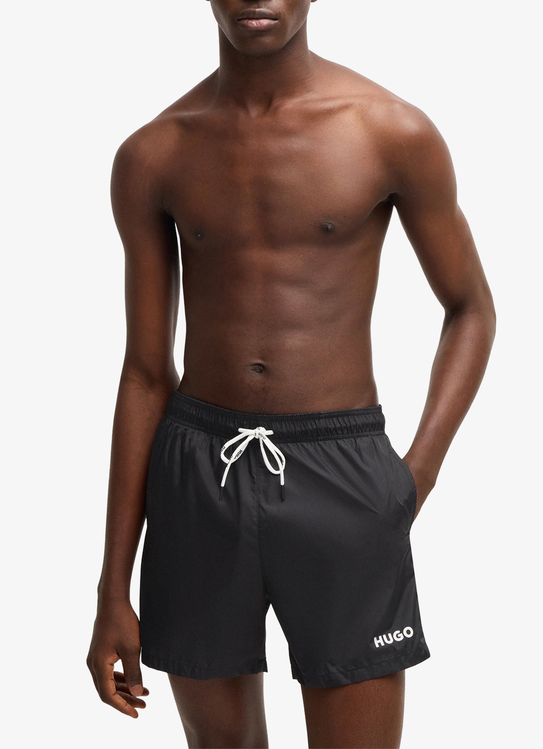 HUGO Haiti zwemshorts met logo  - voorkant 4 black-001 / zwart