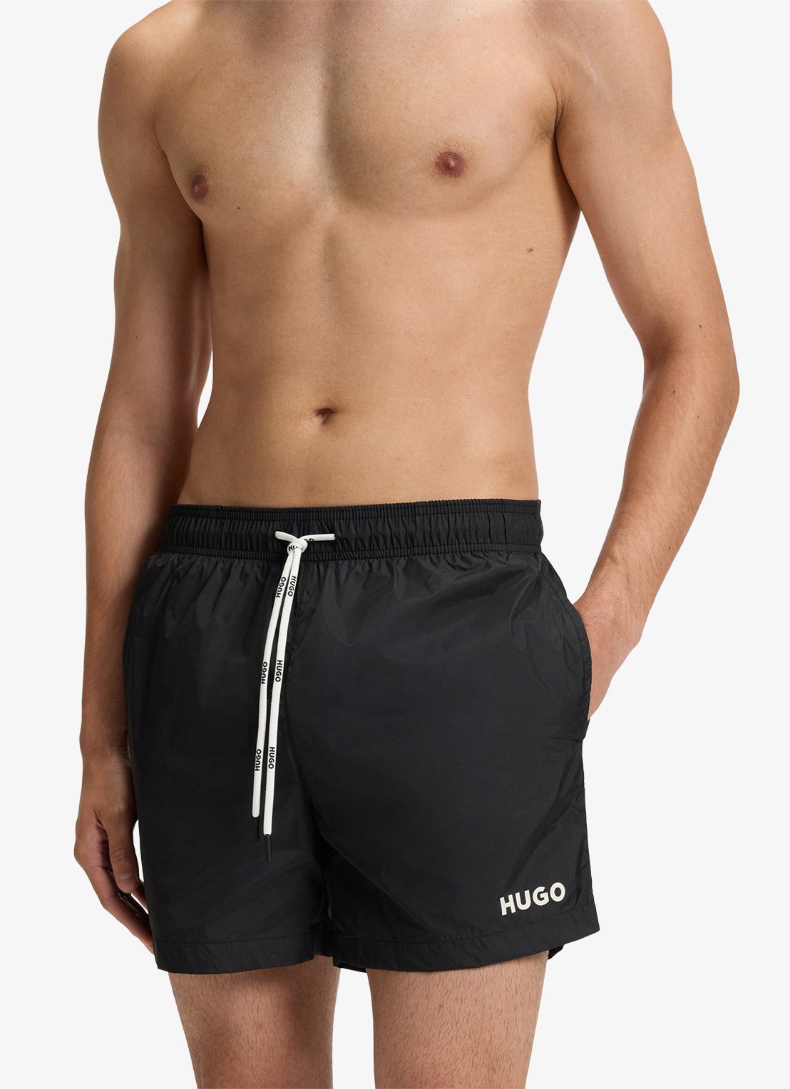 HUGO Haiti zwemshorts met logo  - detail 3 black-001 / zwart