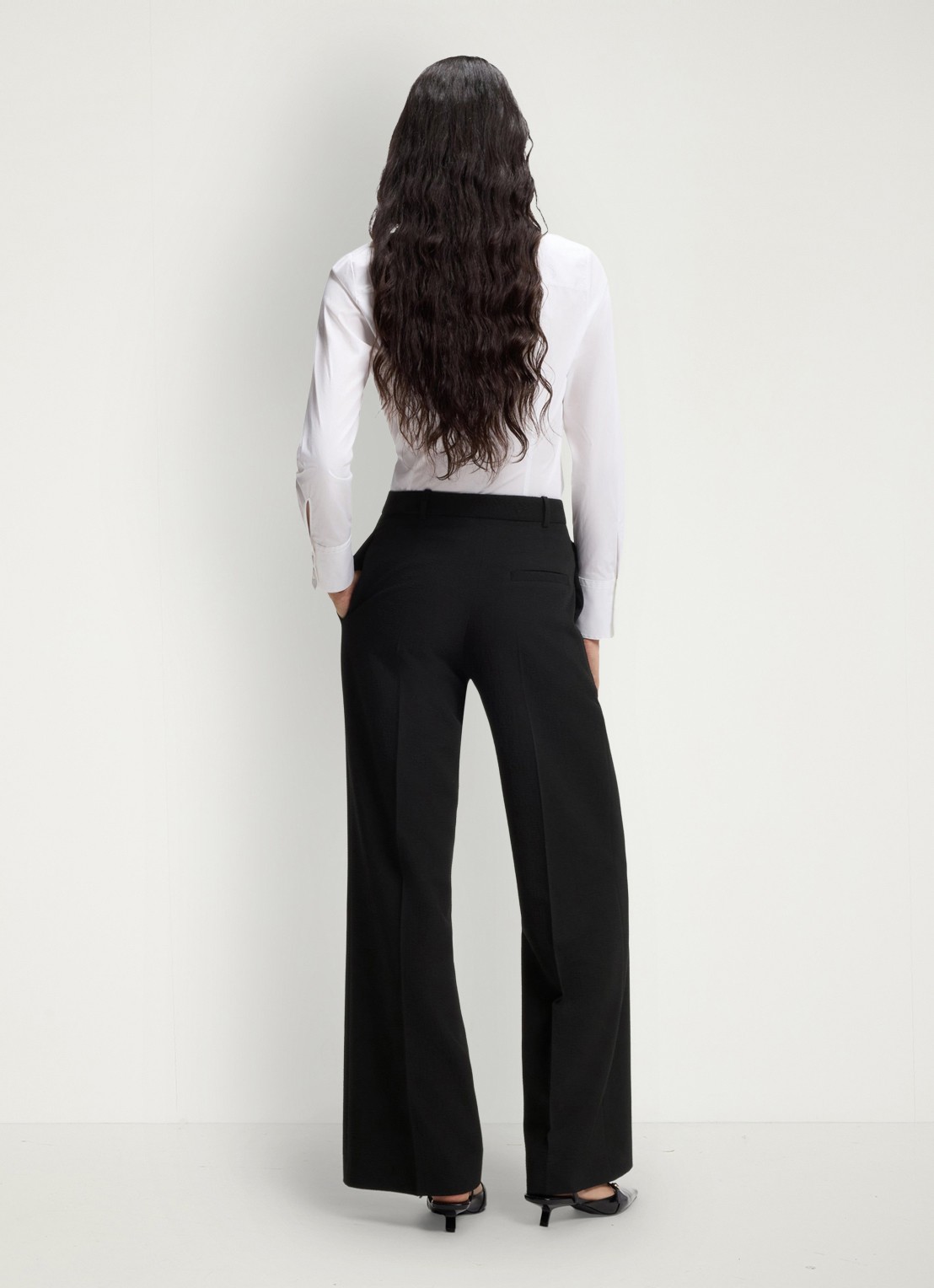 HUGO Hasmina high waist wide fit pantalon met textuur - achterkant black-001 / zwart