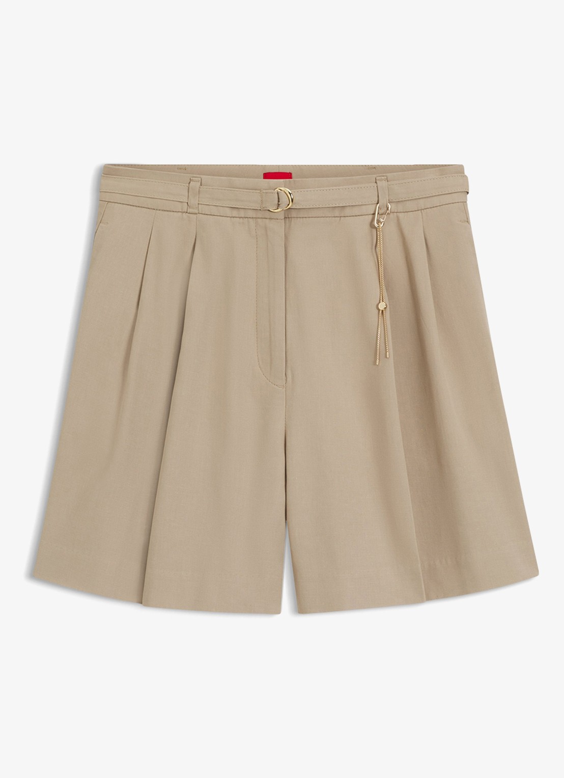 HUGO Henisea high waist wide fit korte broek met kettingdetail - voorkant 2 light/pastel brown-232 / bruin