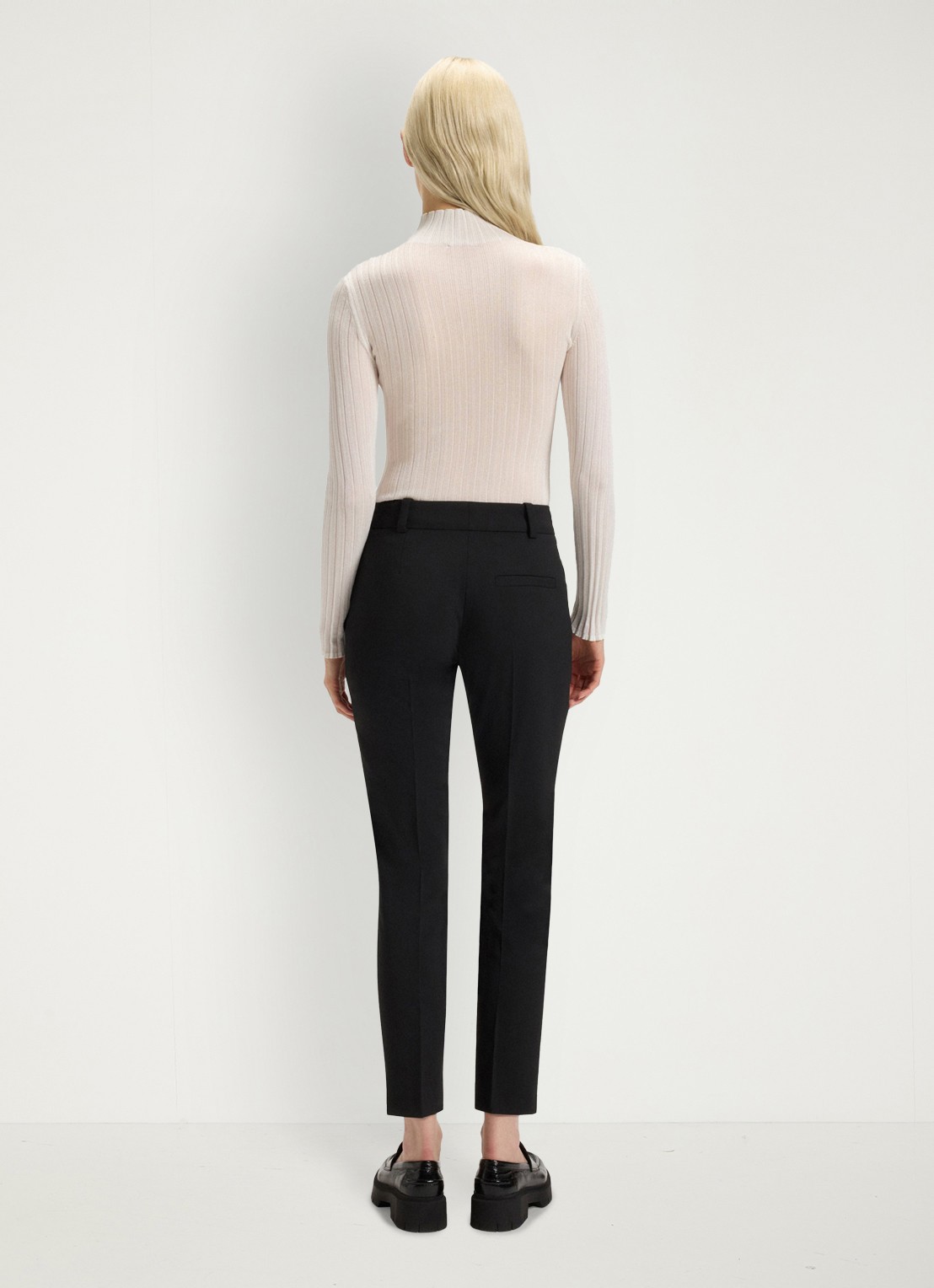 HUGO Hetana mid waist slim fit pantalon in wolblend met steekzakken - detail 3 zwart