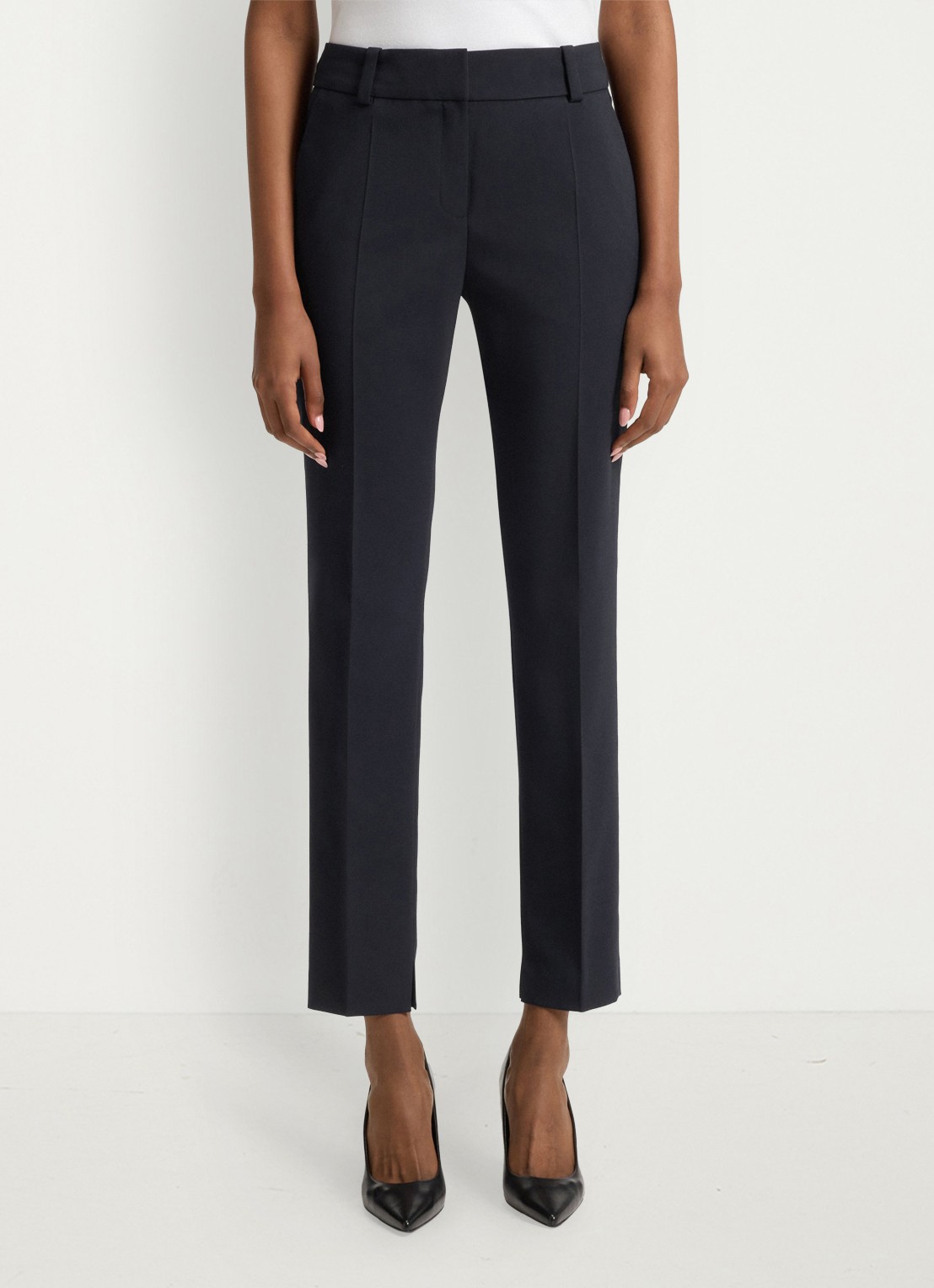 HUGO Hetana mid waist slim fit pantalon in wolblend met steekzakken - achterkant donkerblauw