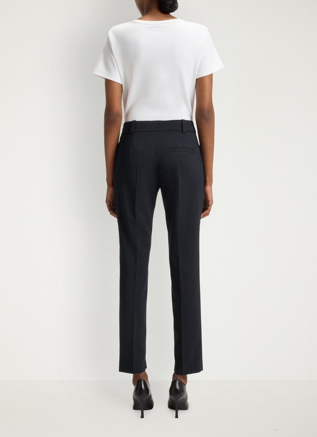 HUGO Hetana mid waist slim fit pantalon in wolblend met steekzakken - detail 3 donkerblauw