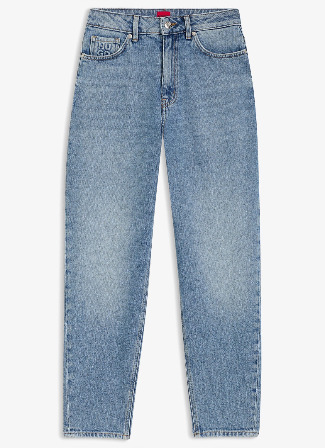 HUGO High waist mom jeans met lichte wassing - voorkant lichtblauw