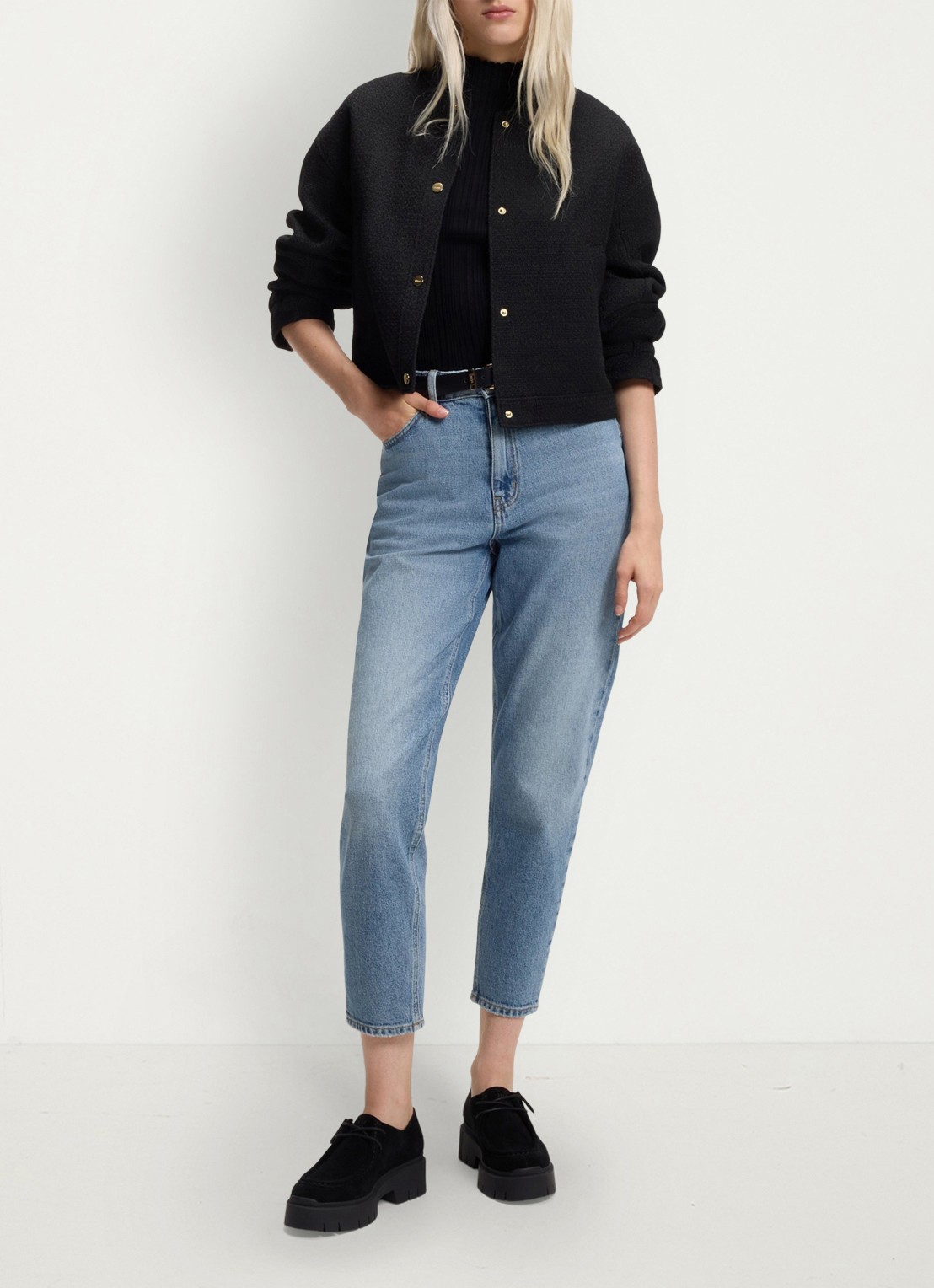 HUGO High waist mom jeans met lichte wassing - voorkant 2 lichtblauw
