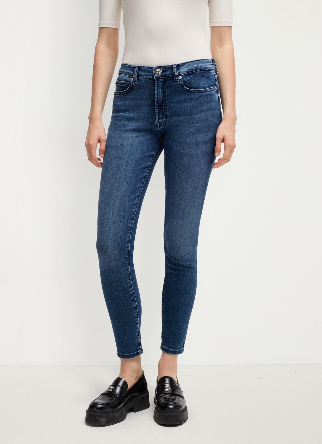 HUGO High waist skinny cropped jeans met medium wassing - detail 3 indigo