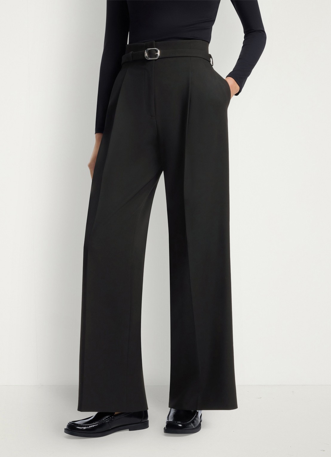 HUGO High waist straight fit pantalon met ceintuur en steekzakken  - detail 4 zwart