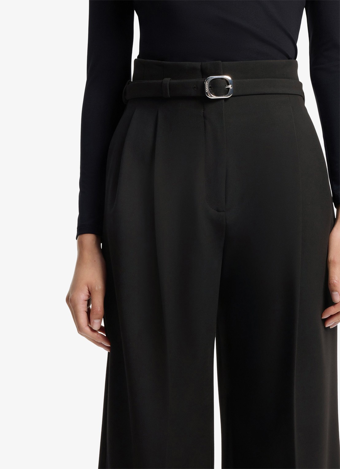 HUGO High waist straight fit pantalon met ceintuur en steekzakken  - detail 5 zwart