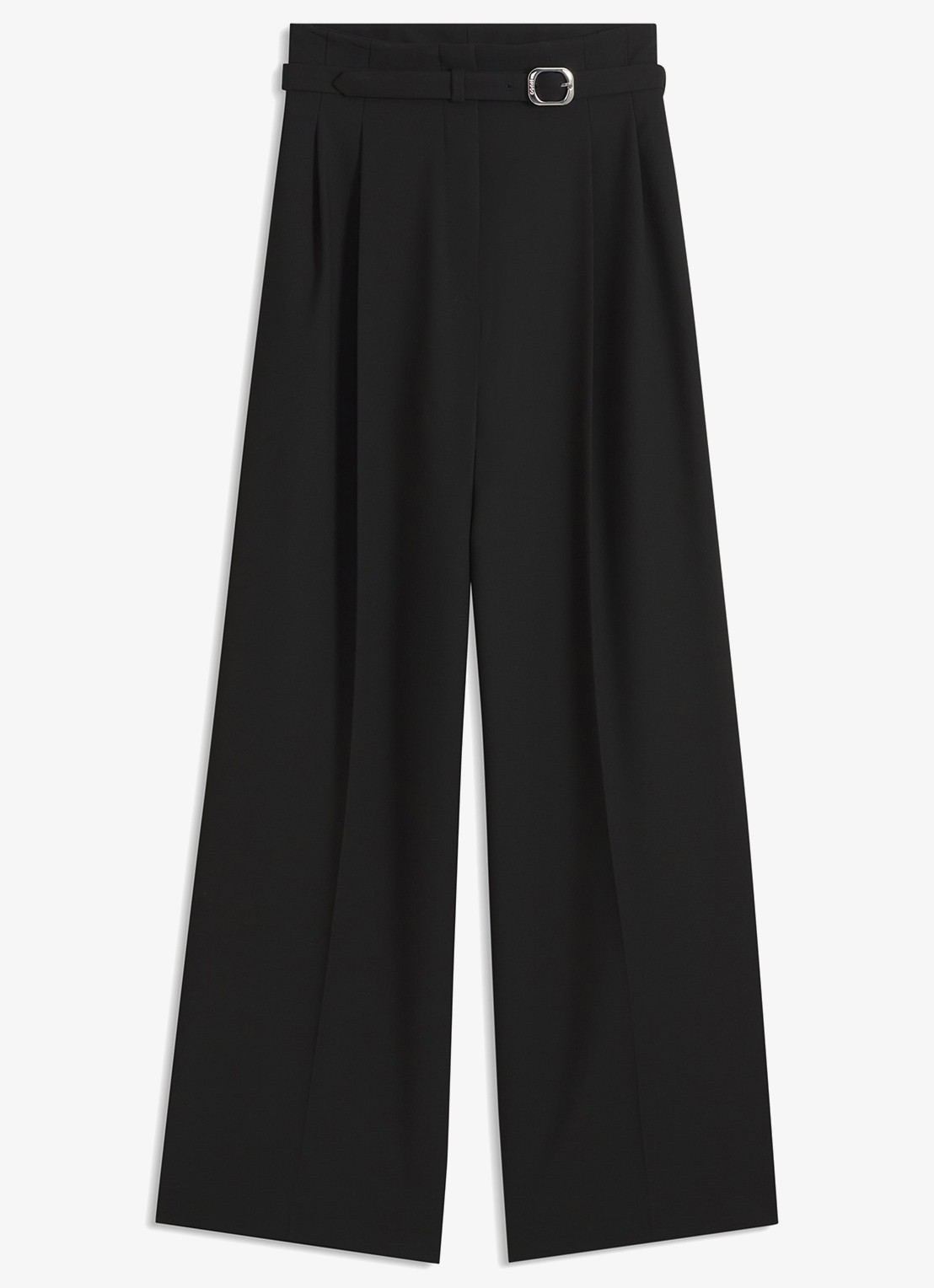 HUGO High waist straight fit pantalon met ceintuur en steekzakken  - voorkant zwart