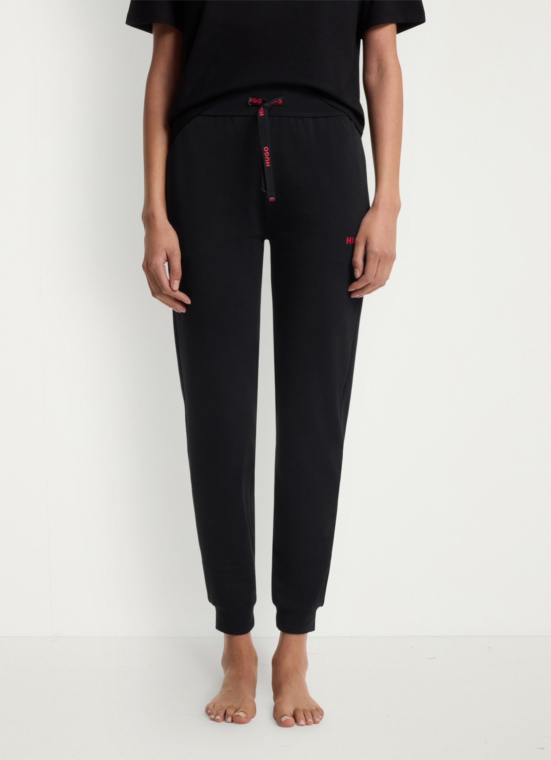 HUGO High waist tapered fit joggingbroek met logo - detail zwart