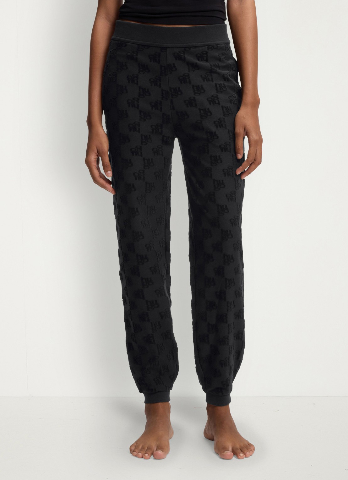 HUGO High waist tapered fit joggingbroek met logoborduring - detail 2 black-001 / zwart